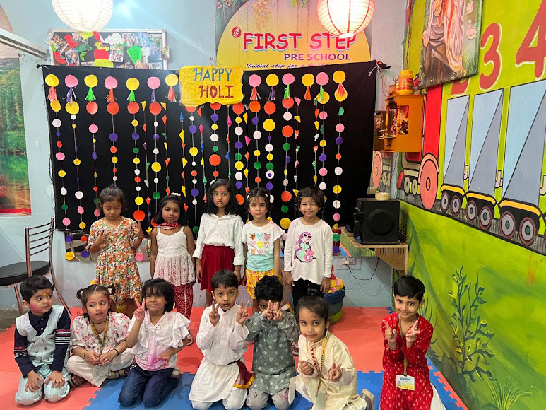 Students celebrating Holi at First Step Pre School