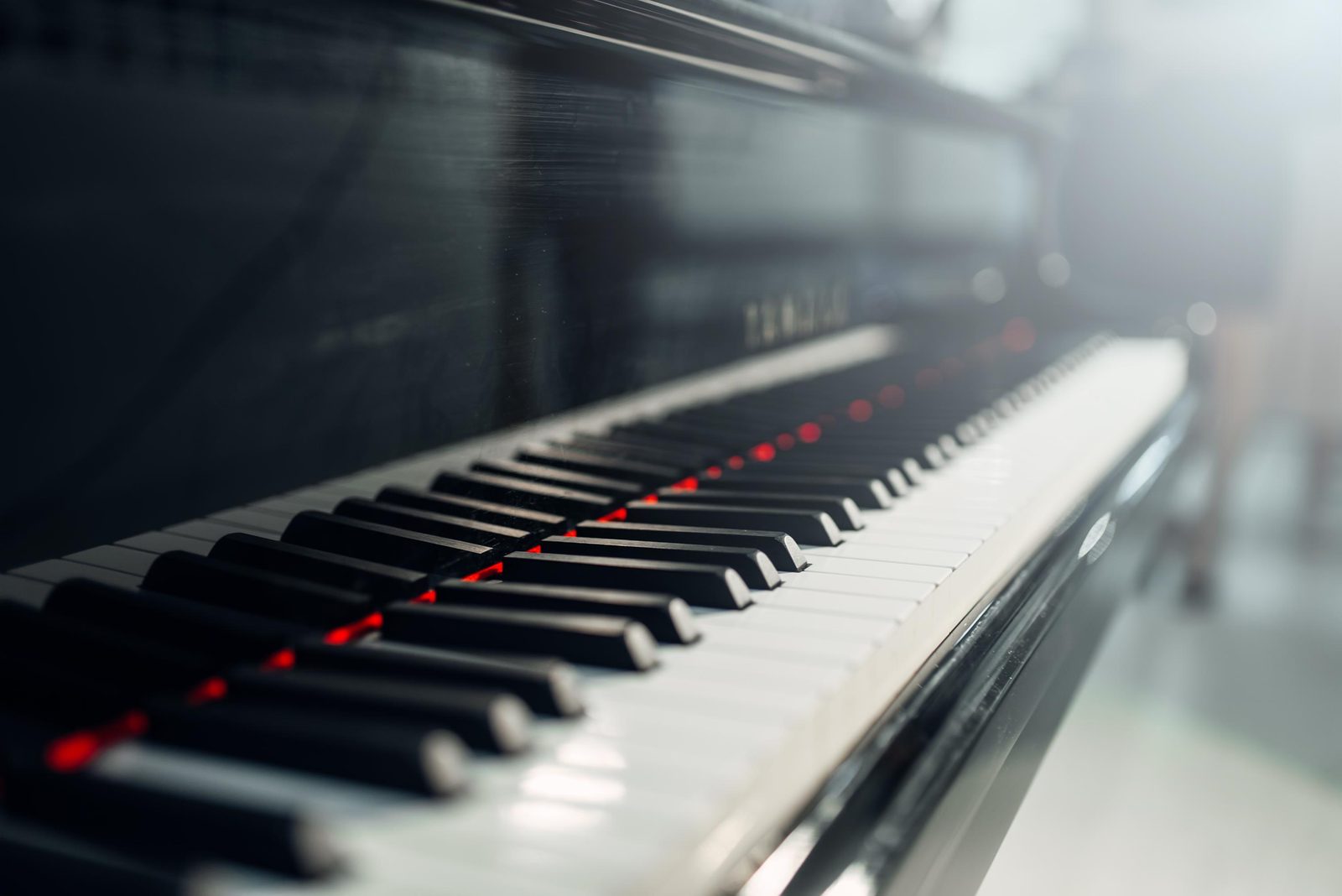 Close-up of a grand piano keyboard