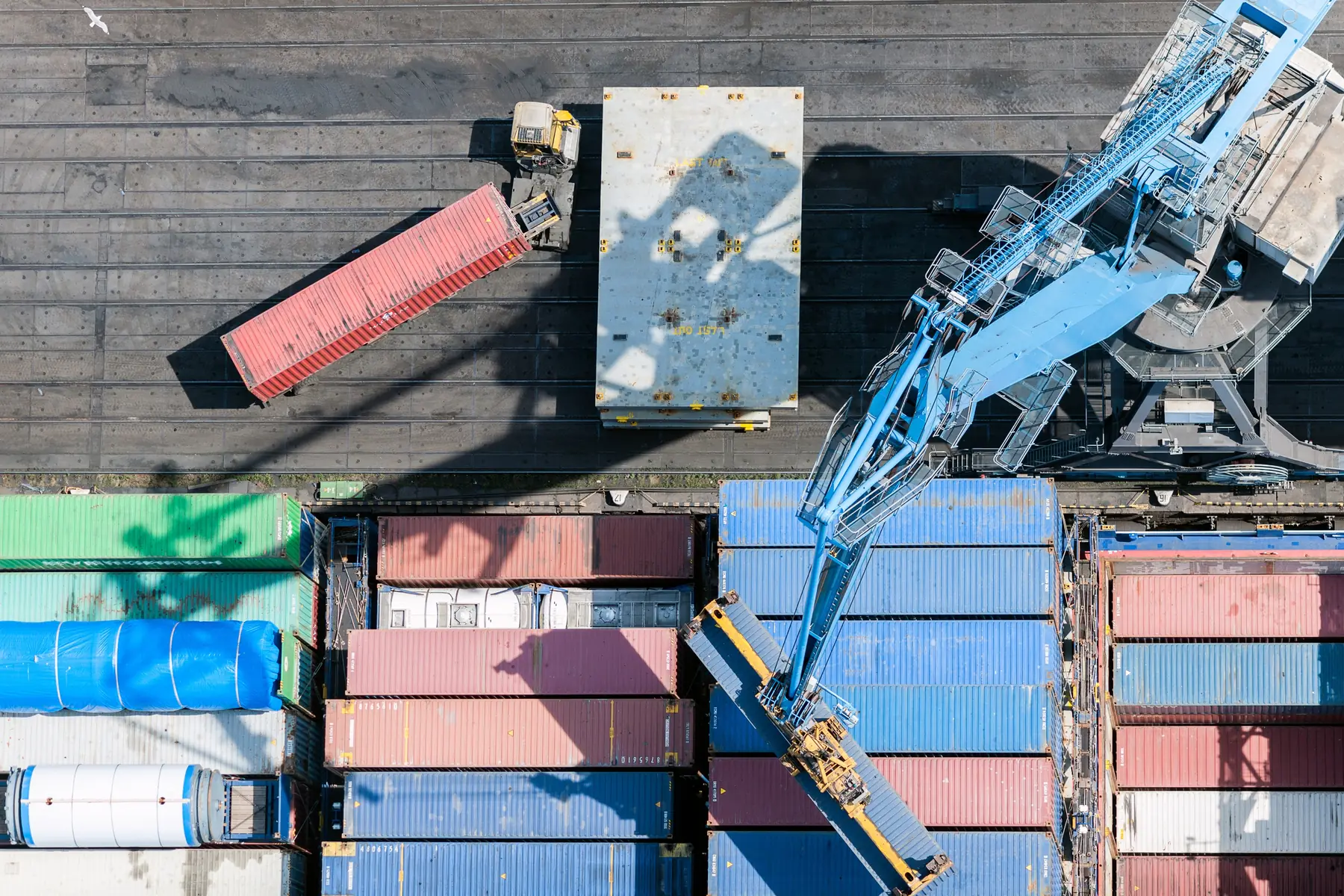 Aerial view of container stacks at a free port
